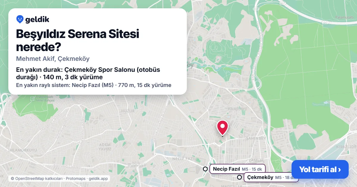 Where is Beşyıldız Serena Sitesi: map with its location and the nearest stops, with walking times