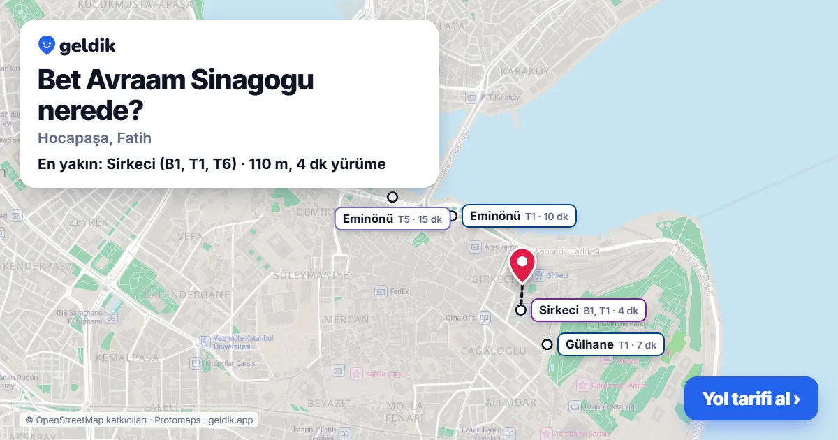 Bet Avraam Sinagogu nerede: haritada konumu ve en yakın duraklar, yürüme süreleriyle