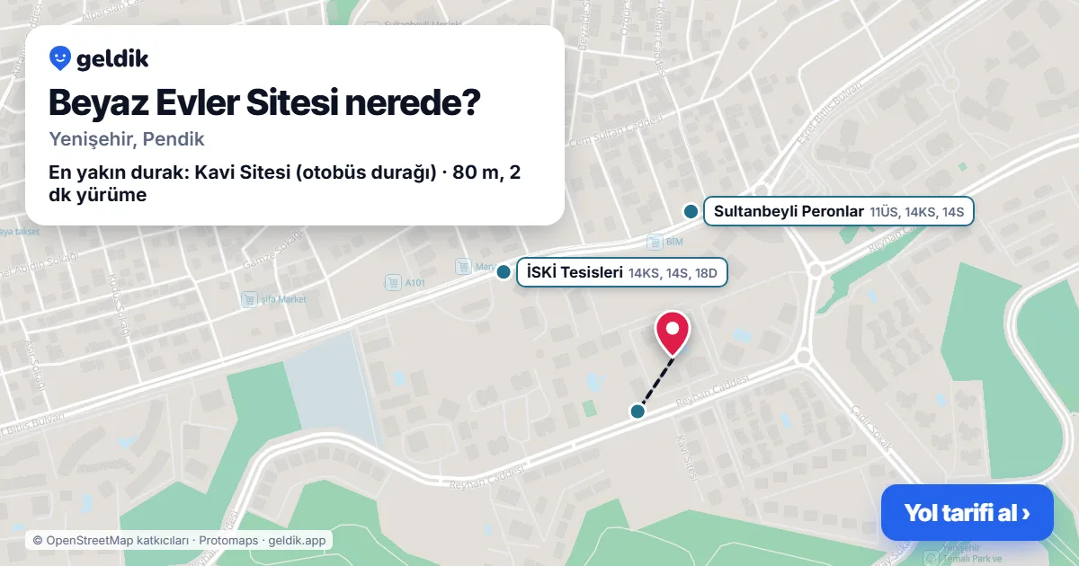 Where is Beyaz Evler Sitesi: map with its location and the nearest stops, with walking times