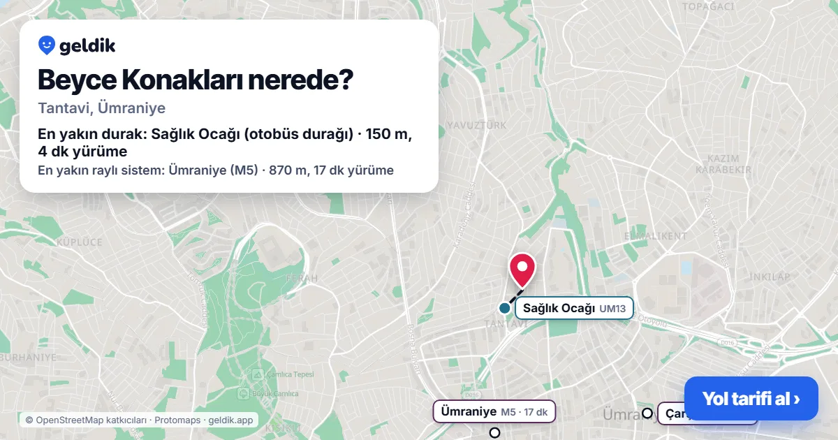 Beyce Konakları nerede: haritada konumu ve en yakın duraklar, yürüme süreleriyle