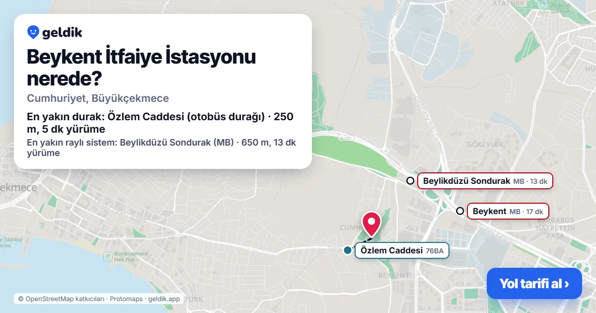 Beykent İtfaiye İstasyonu nerede: haritada konumu ve en yakın duraklar, yürüme süreleriyle