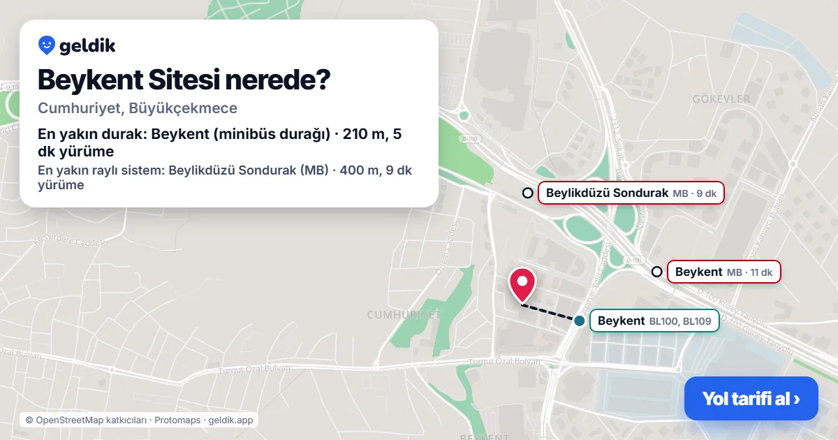 Where is Beykent Sitesi: map with its location and the nearest stops, with walking times