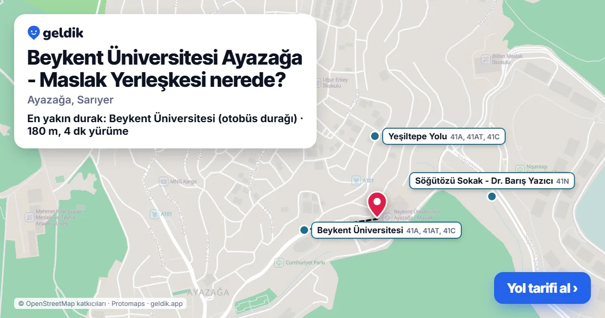 Beykent Üniversitesi Ayazağa - Maslak Yerleşkesi nerede: haritada konumu ve en yakın duraklar, yürüme süreleriyle