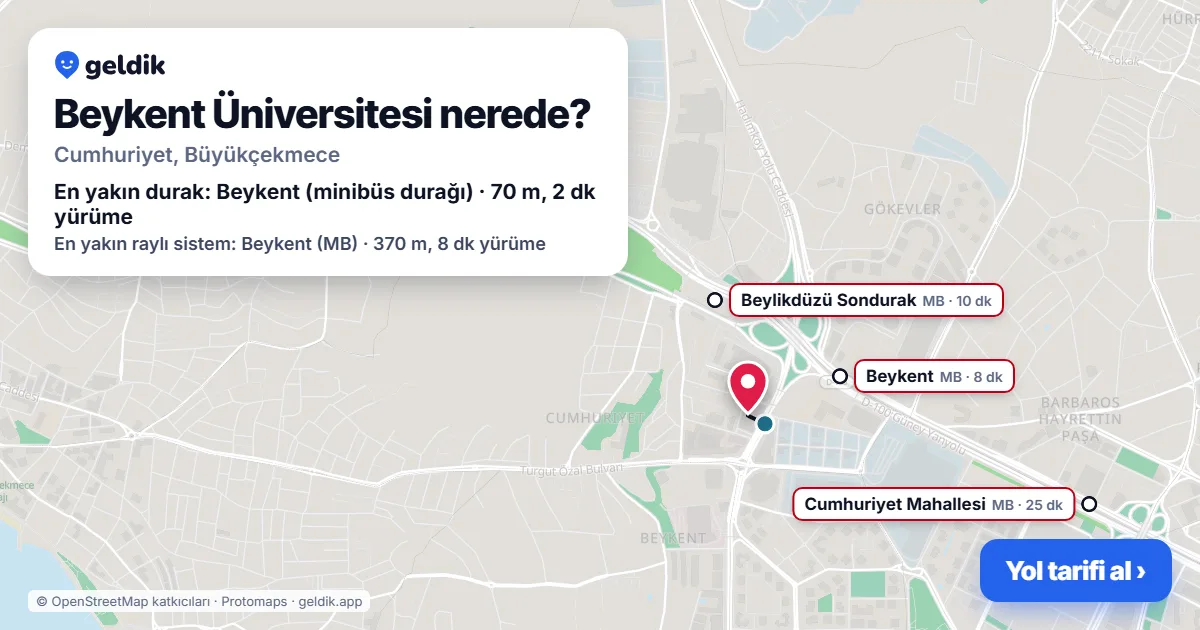 Beykent Üniversitesi nerede: haritada konumu ve en yakın duraklar, yürüme süreleriyle