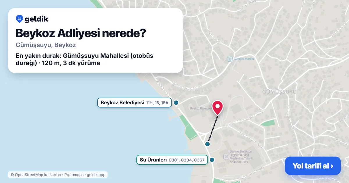 Beykoz Adliyesi nerede: haritada konumu ve en yakın duraklar, yürüme süreleriyle