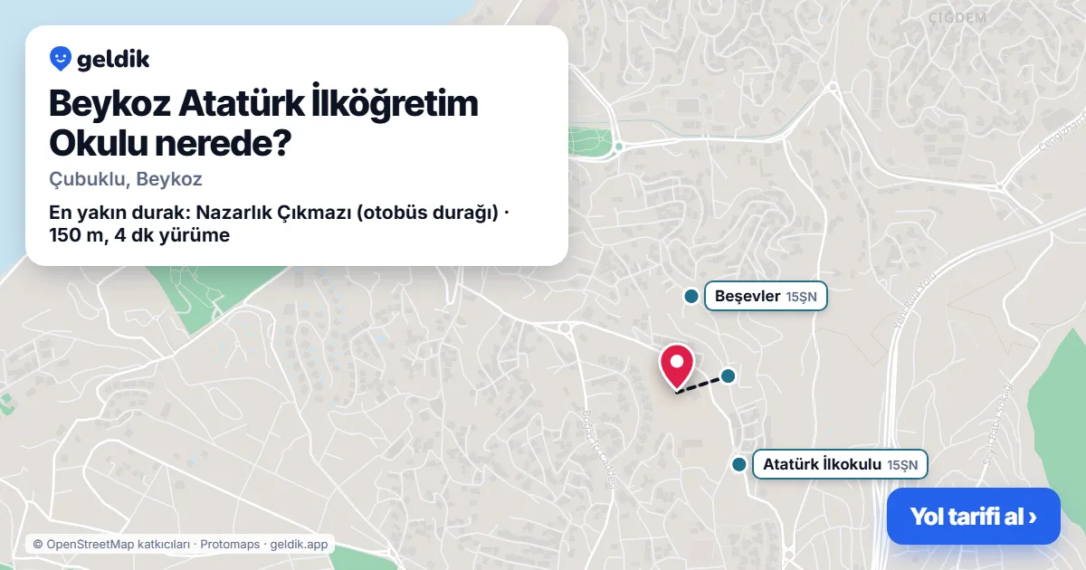 Beykoz Atatürk İlköğretim Okulu nerede: haritada konumu ve en yakın duraklar, yürüme süreleriyle