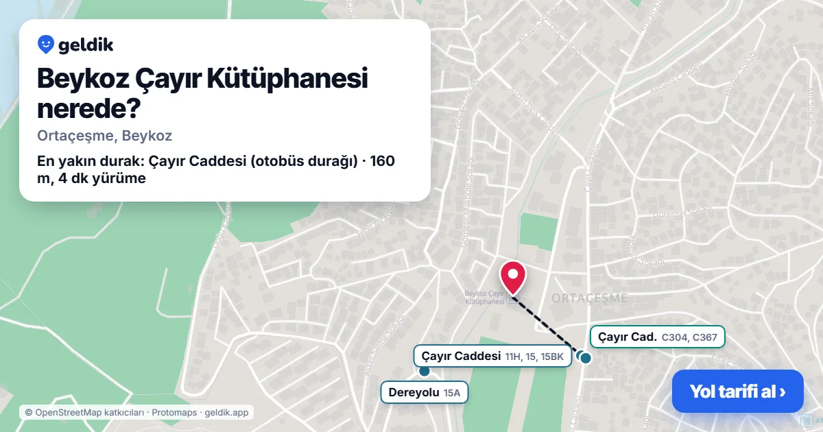 Beykoz Çayır Kütüphanesi nerede: haritada konumu ve en yakın duraklar, yürüme süreleriyle