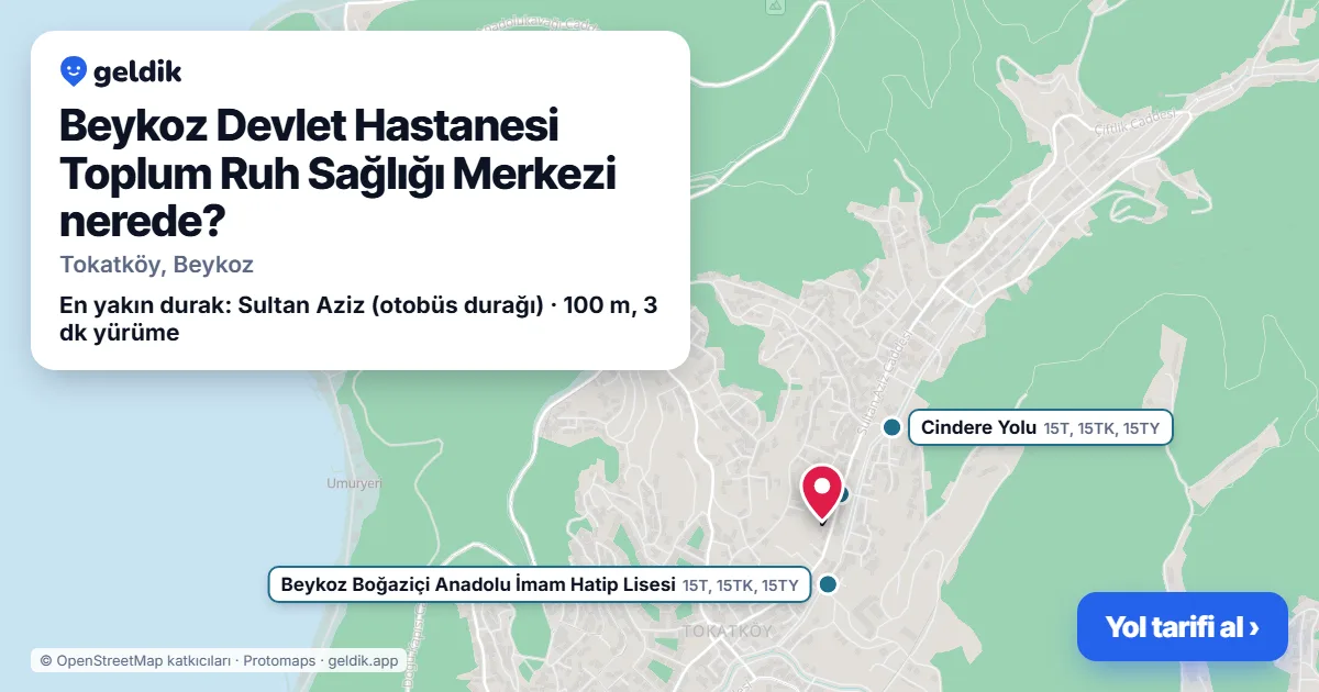 Beykoz Devlet Hastanesi Toplum Ruh Sağlığı Merkezi nerede: haritada konumu ve en yakın duraklar, yürüme süreleriyle