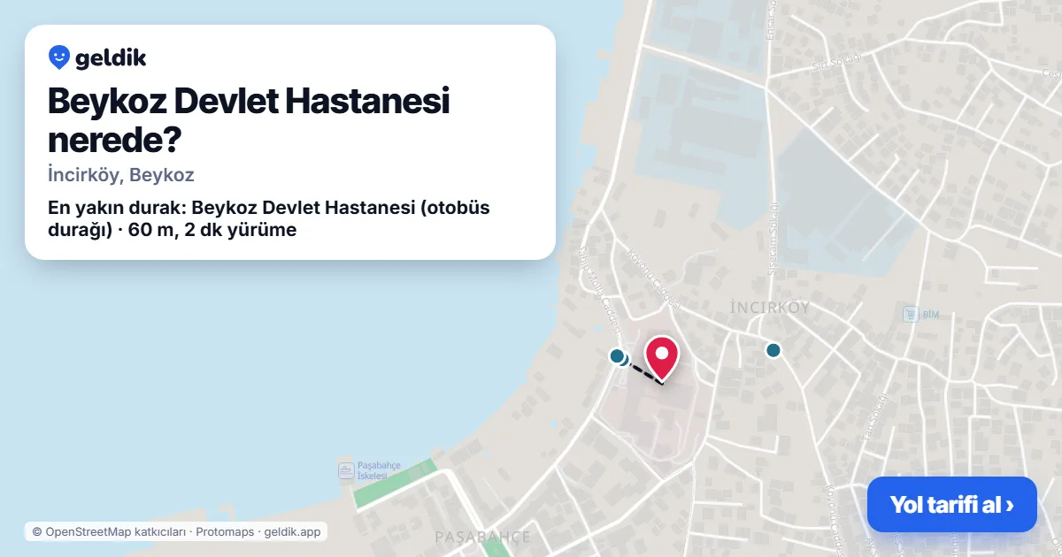 Where is Beykoz Devlet Hastanesi: map with its location and the nearest stops, with walking times