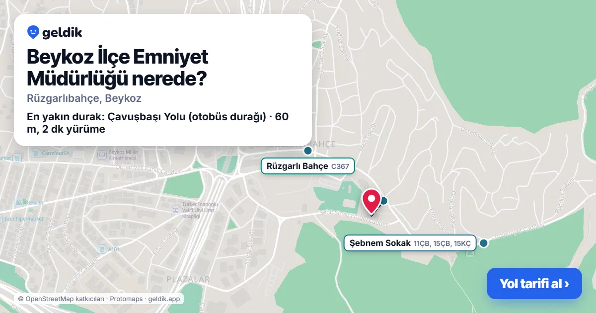 Beykoz İlçe Emniyet Müdürlüğü nerede: haritada konumu ve en yakın duraklar, yürüme süreleriyle
