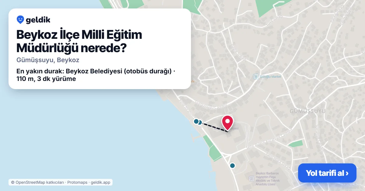 Where is Beykoz İlçe Milli Eğitim Müdürlüğü: map with its location and the nearest stops, with walking times