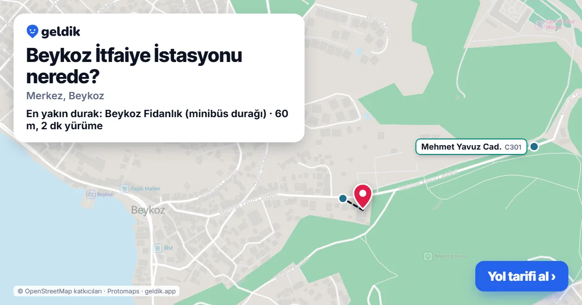 Beykoz İtfaiye İstasyonu nerede: haritada konumu ve en yakın duraklar, yürüme süreleriyle