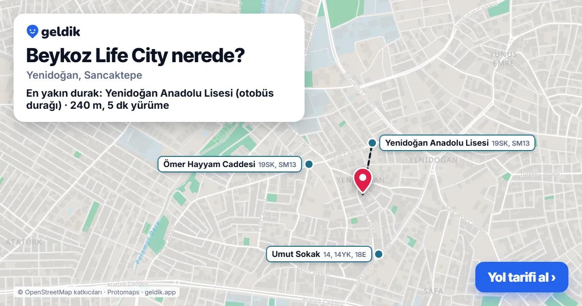 Beykoz Life City nerede: haritada konumu ve en yakın duraklar, yürüme süreleriyle