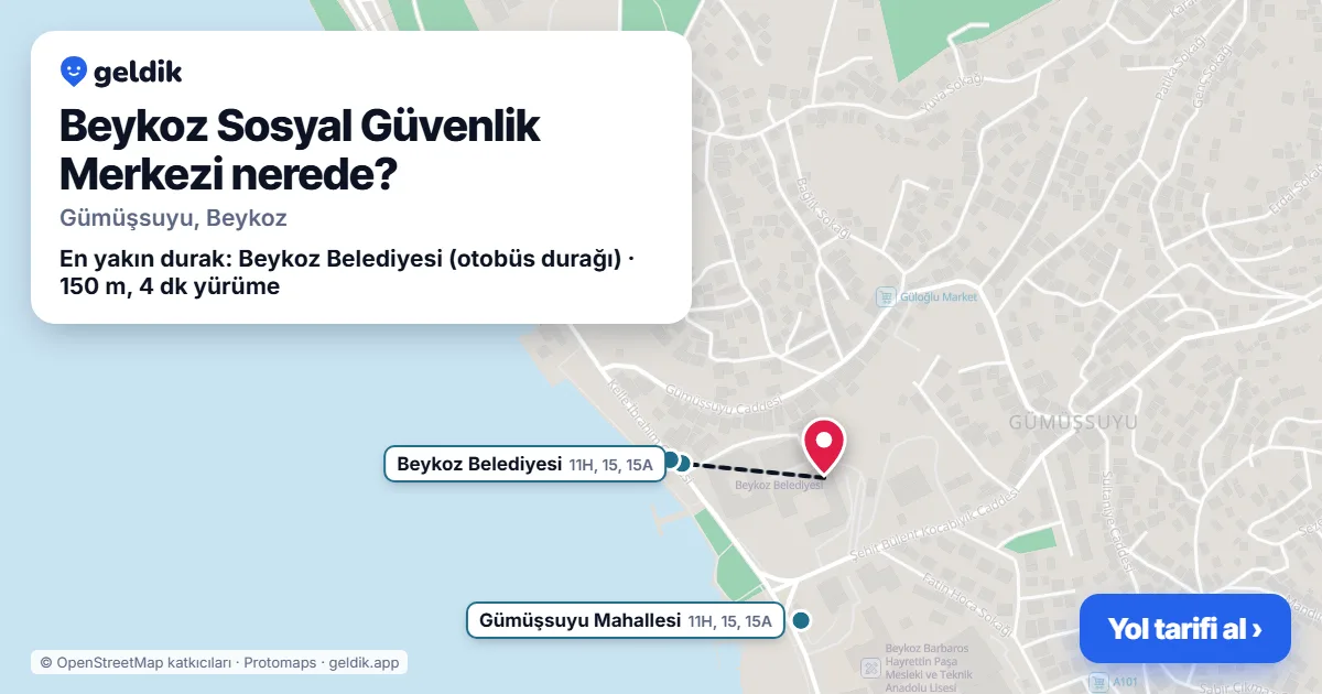 Beykoz Sosyal Güvenlik Merkezi nerede: haritada konumu ve en yakın duraklar, yürüme süreleriyle