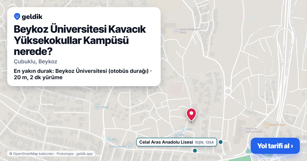 Where is Beykoz Üniversitesi Kavacık Yüksekokullar Kampüsü: map with its location and the nearest stops, with walking times