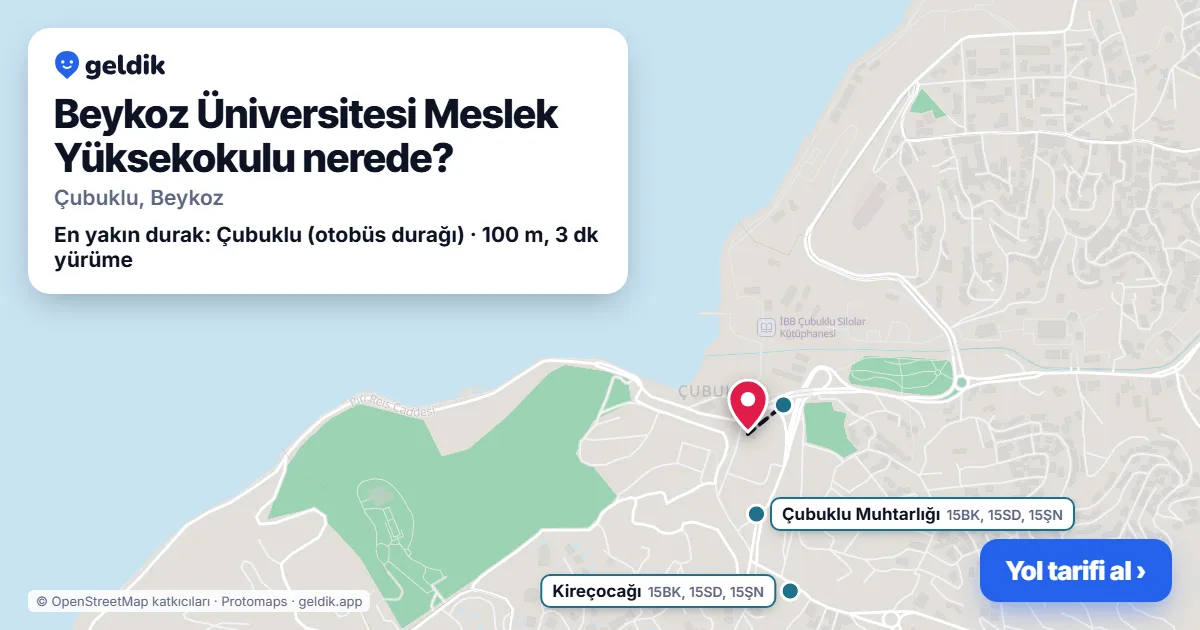 Beykoz Üniversitesi Meslek Yüksekokulu nerede: haritada konumu ve en yakın duraklar, yürüme süreleriyle