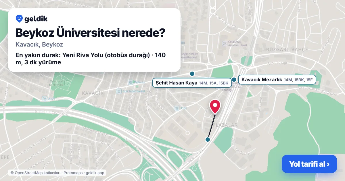 Beykoz Üniversitesi nerede: haritada konumu ve en yakın duraklar, yürüme süreleriyle