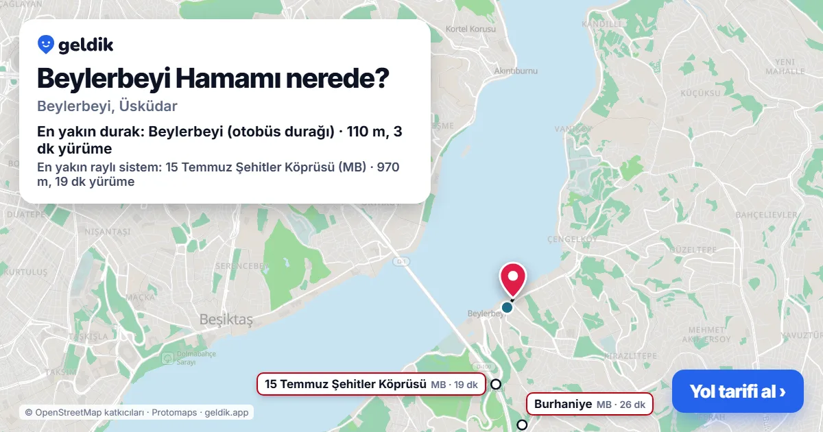 Beylerbeyi Hamamı nerede: haritada konumu ve en yakın duraklar, yürüme süreleriyle