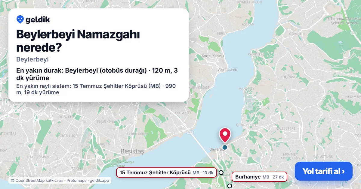 Beylerbeyi Namazgahı nerede: haritada konumu ve en yakın duraklar, yürüme süreleriyle