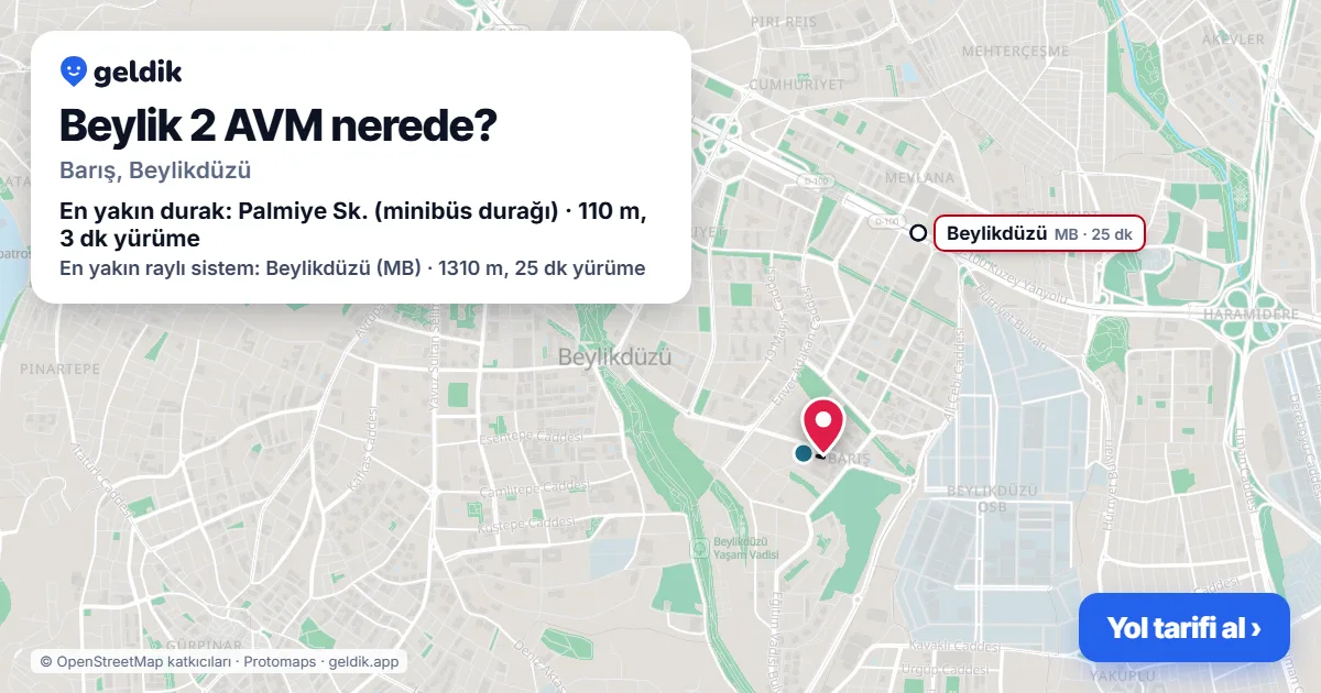 Where is Beylik 2 AVM: map with its location and the nearest stops, with walking times