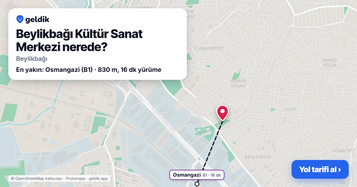 Beylikbağı Kültür Sanat Merkezi nerede: haritada konumu ve en yakın duraklar, yürüme süreleriyle