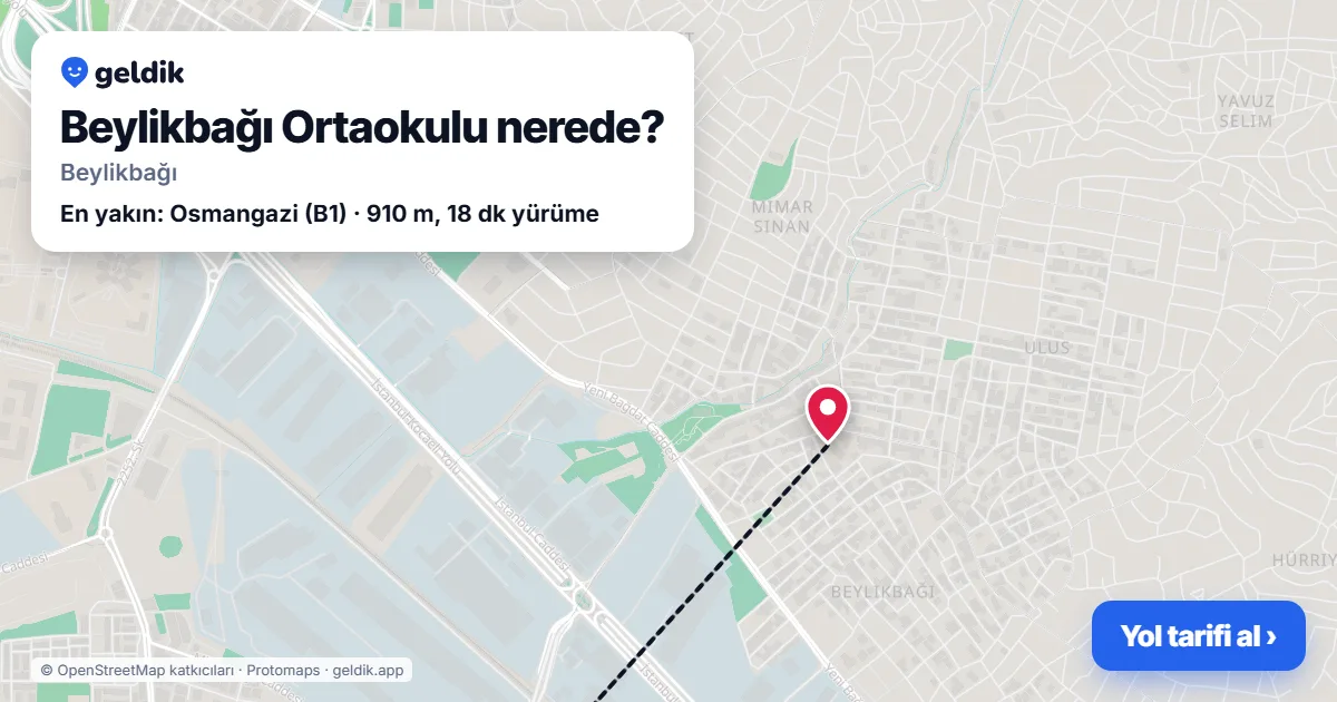 Where is Beylikbağı Ortaokulu: map with its location and the nearest stops, with walking times