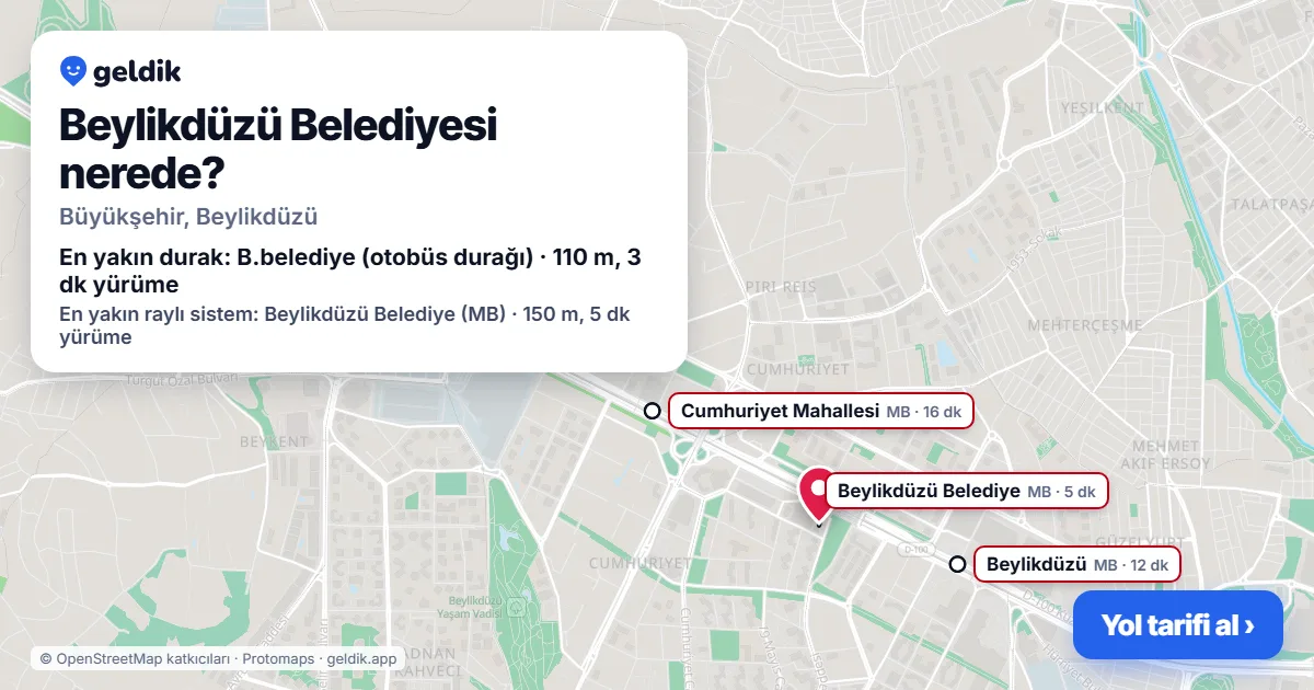 Beylikdüzü Belediyesi nerede: haritada konumu ve en yakın duraklar, yürüme süreleriyle