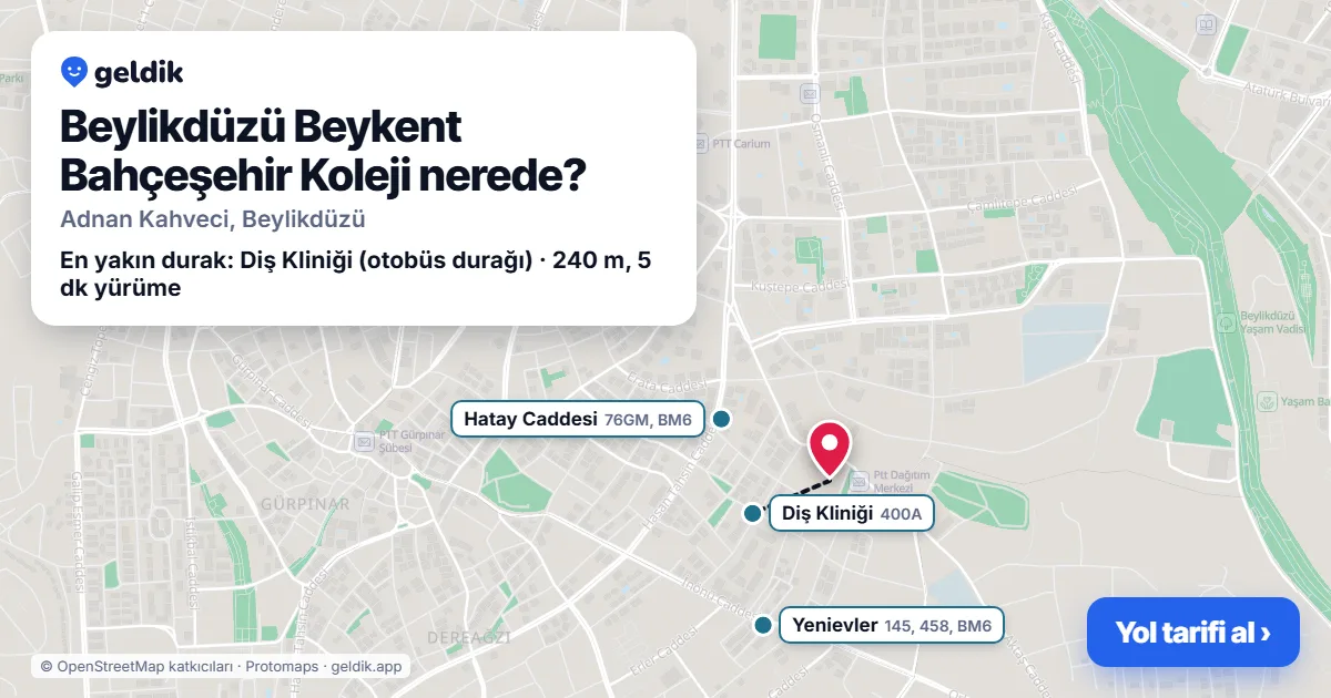 Where is Beylikdüzü Beykent Bahçeşehir Koleji: map with its location and the nearest stops, with walking times