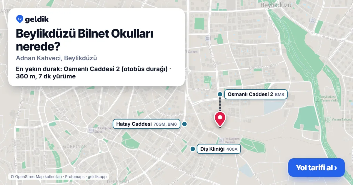 Where is Beylikdüzü Bilnet Okulları: map with its location and the nearest stops, with walking times