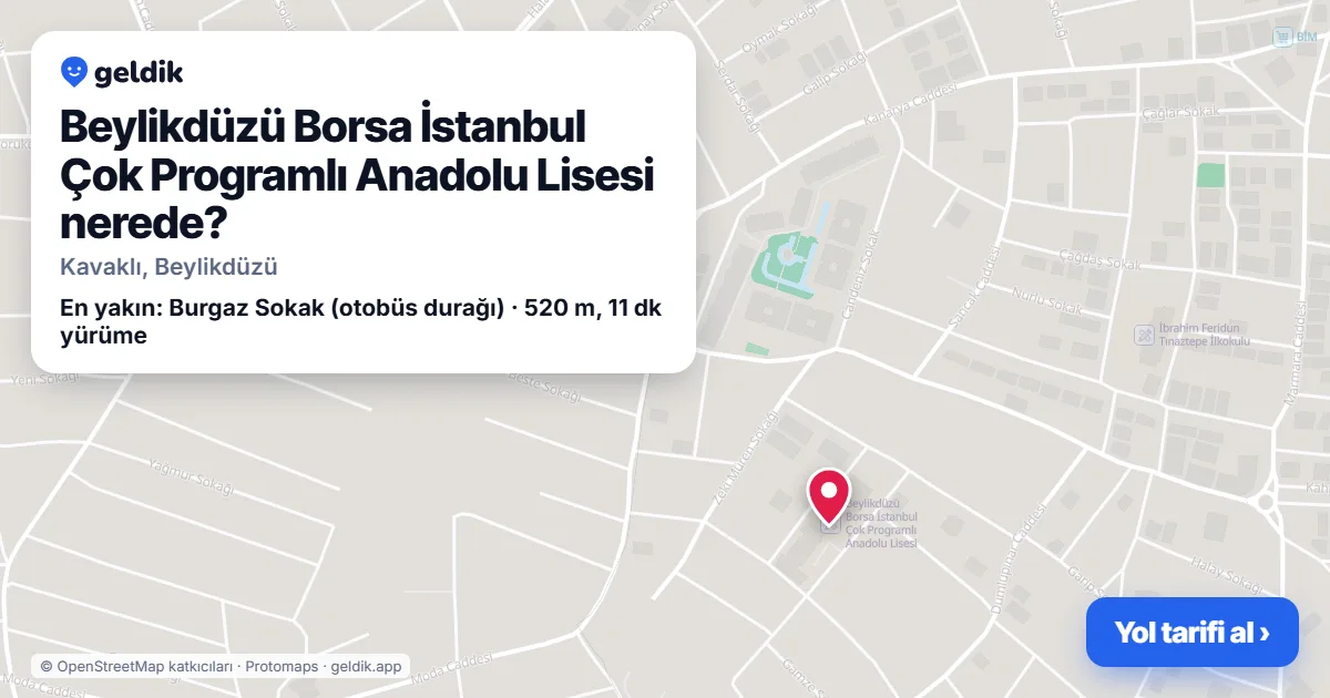 Where is Beylikdüzü Borsa İstanbul Çok Programlı Anadolu Lisesi: map with its location and the nearest stops, with walking times