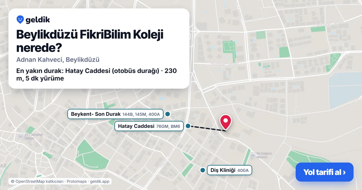 Where is Beylikdüzü FikriBilim Koleji: map with its location and the nearest stops, with walking times