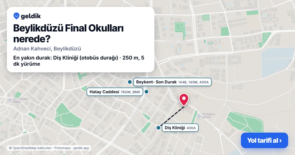 Where is Beylikdüzü Final Okulları: map with its location and the nearest stops, with walking times