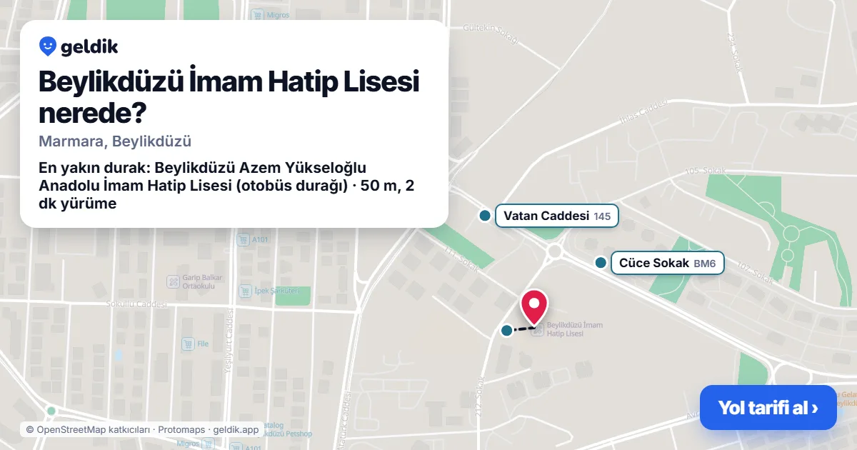 Beylikdüzü İmam Hatip Lisesi nerede: haritada konumu ve en yakın duraklar, yürüme süreleriyle