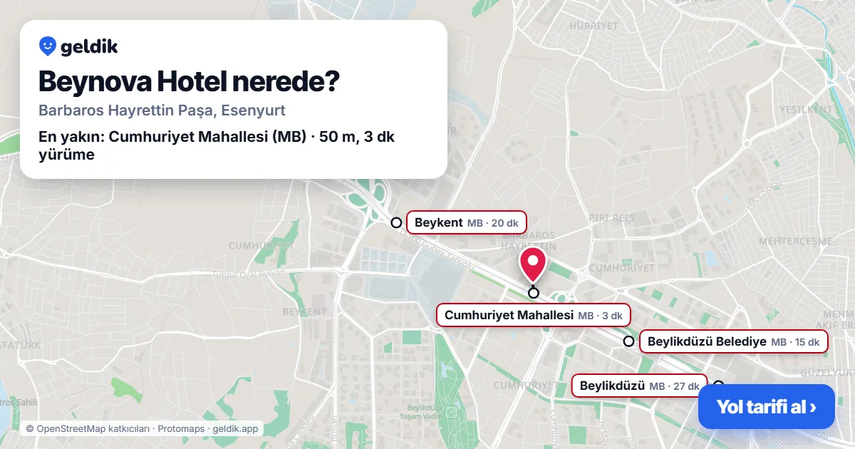 Where is Beynova Hotel: map with its location and the nearest stops, with walking times