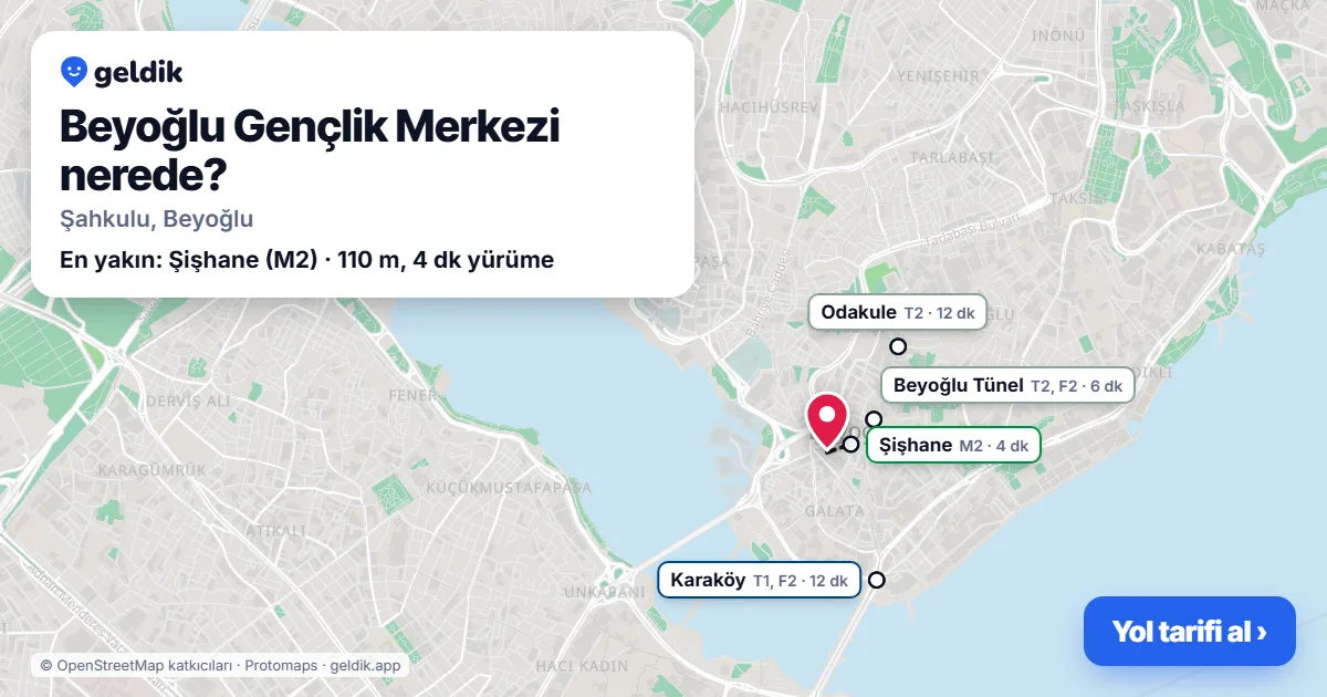 Where is Beyoğlu Gençlik Merkezi: map with its location and the nearest stops, with walking times