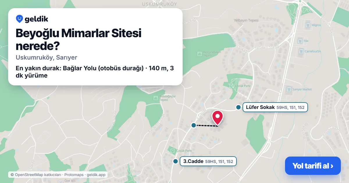 Where is Beyoğlu Mimarlar Sitesi: map with its location and the nearest stops, with walking times