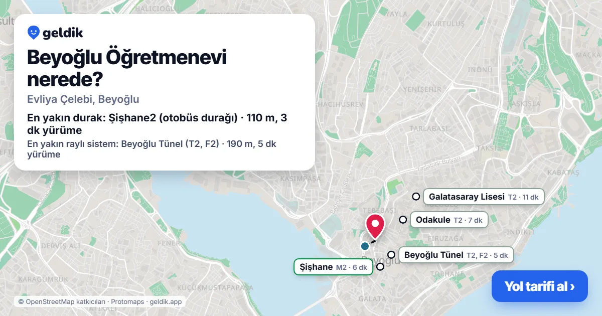 Where is Beyoğlu Öğretmenevi: map with its location and the nearest stops, with walking times