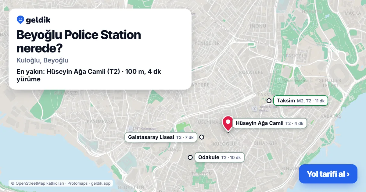 Beyoğlu Police Station nerede: haritada konumu ve en yakın duraklar, yürüme süreleriyle
