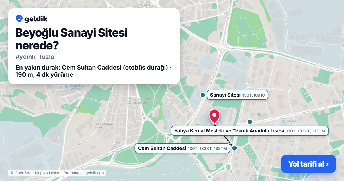 Where is Beyoğlu Sanayi Sitesi: map with its location and the nearest stops, with walking times