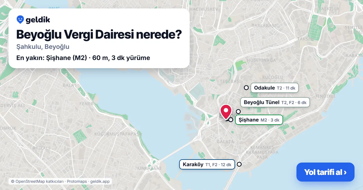 Beyoğlu Vergi Dairesi nerede: haritada konumu ve en yakın duraklar, yürüme süreleriyle