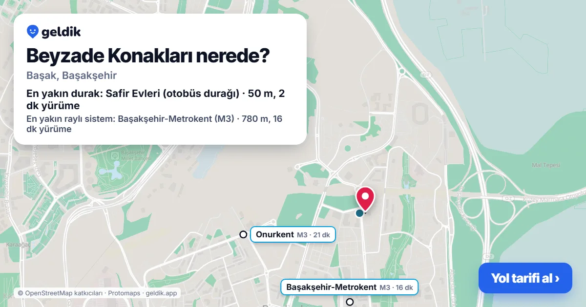 Where is Beyzade Konakları: map with its location and the nearest stops, with walking times