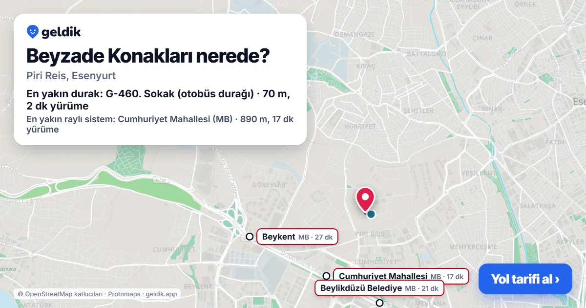 Beyzade Konakları nerede: haritada konumu ve en yakın duraklar, yürüme süreleriyle