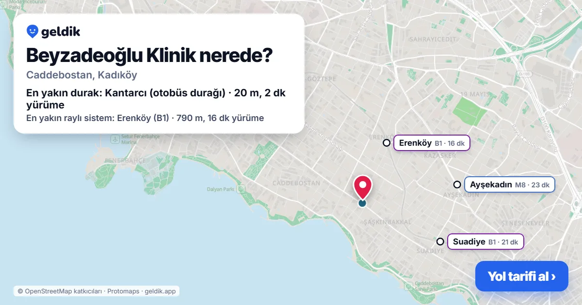 Where is Beyzadeoğlu Klinik: map with its location and the nearest stops, with walking times