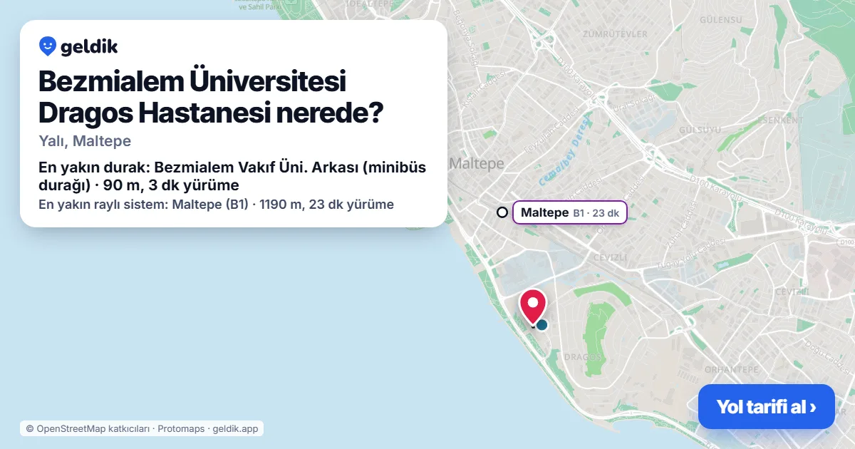 Bezmialem Üniversitesi Dragos Hastanesi nerede: haritada konumu ve en yakın duraklar, yürüme süreleriyle