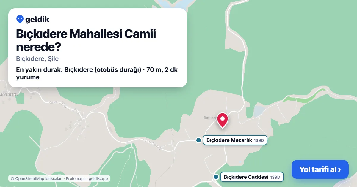 Where is Bıçkıdere Mahallesi Camii: map with its location and the nearest stops, with walking times