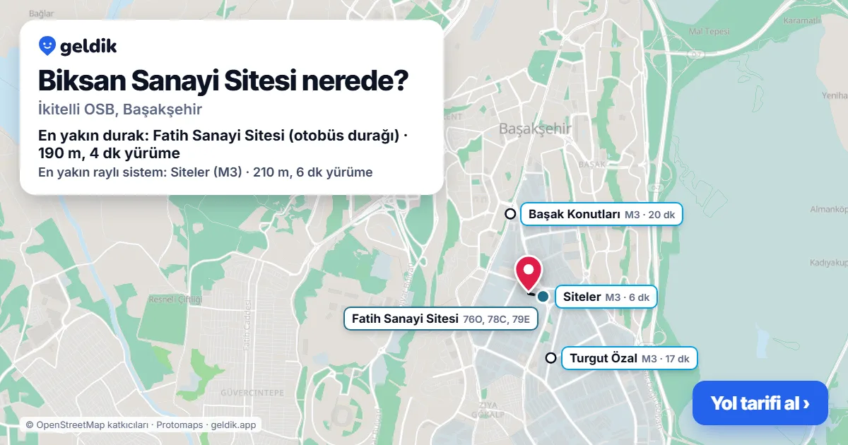 Biksan Sanayi Sitesi nerede: haritada konumu ve en yakın duraklar, yürüme süreleriyle