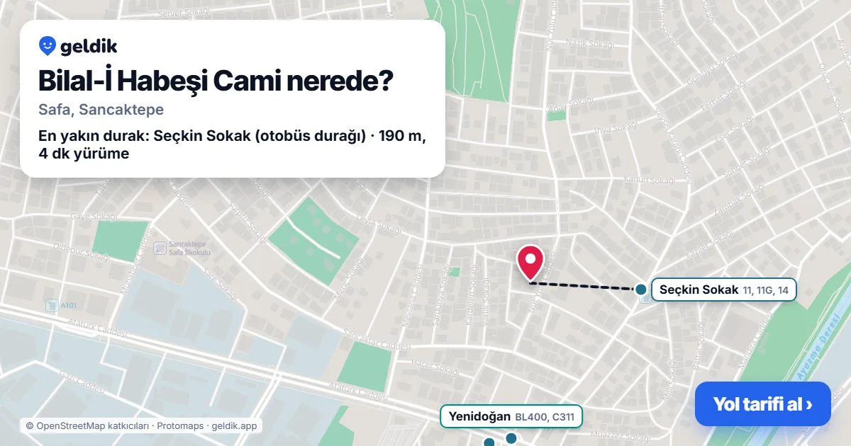 Bilal-İ Habeşi Cami nerede: haritada konumu ve en yakın duraklar, yürüme süreleriyle
