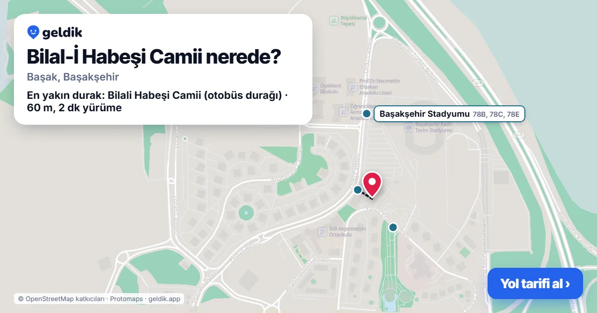 Bilal-İ Habeşi Camii nerede: haritada konumu ve en yakın duraklar, yürüme süreleriyle