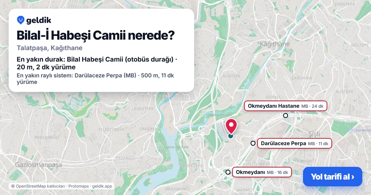 Bilal-İ Habeşi Camii nerede: haritada konumu ve en yakın duraklar, yürüme süreleriyle