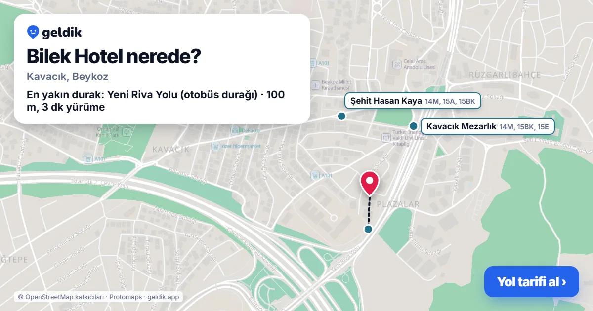 Where is Bilek Hotel: map with its location and the nearest stops, with walking times